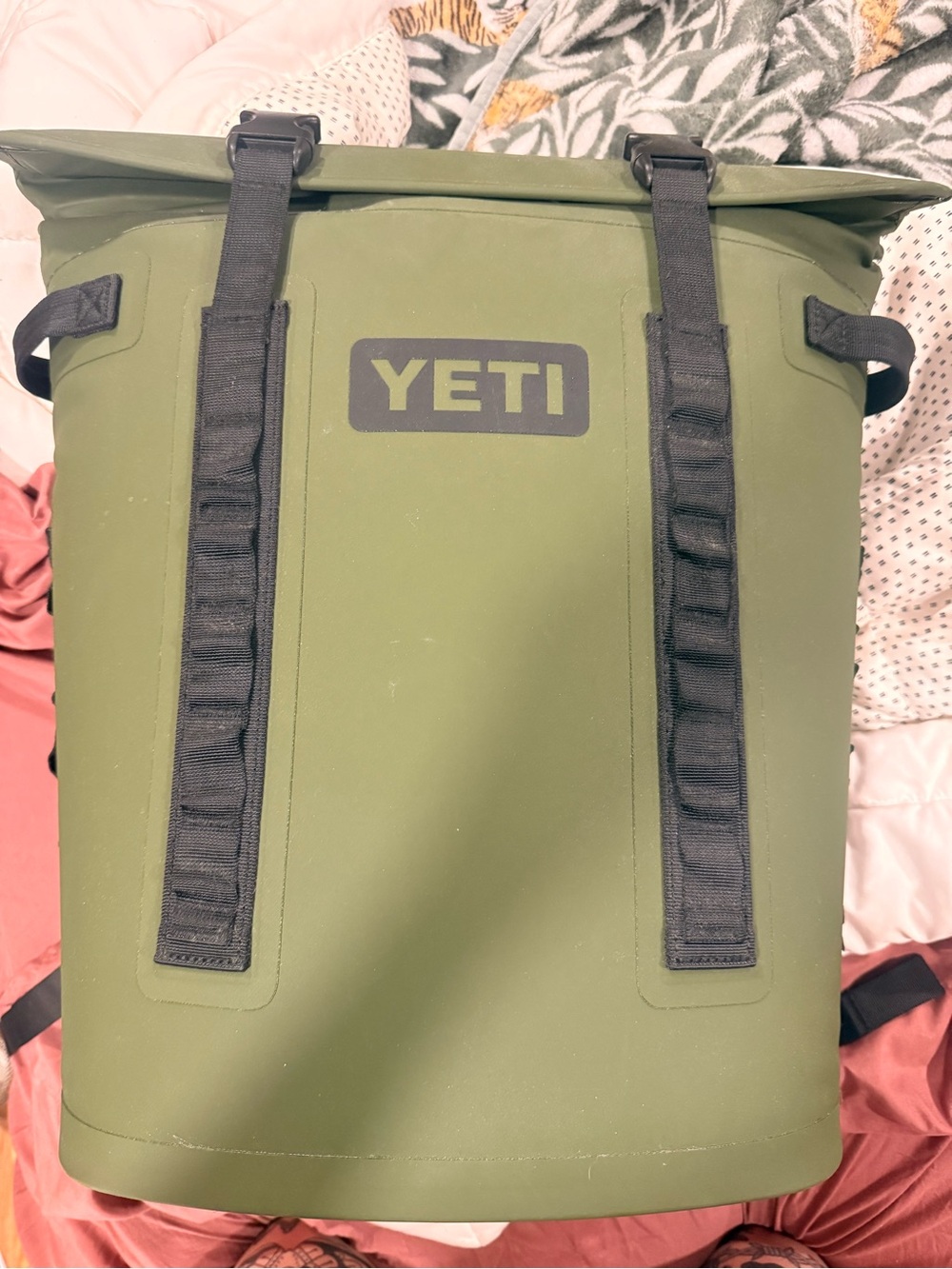 YETI Olive Green Roll-Top Backpack Cooler with Black Straps